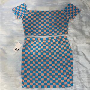 Blue and Orange Checkered Two-Piece Set